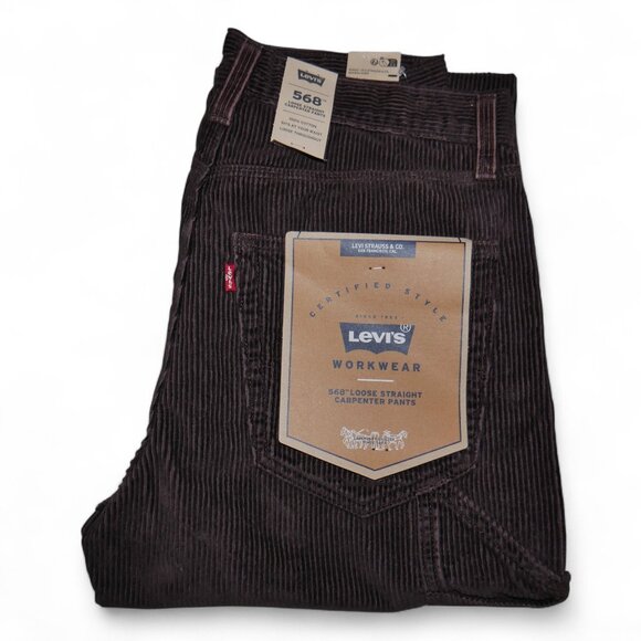 Levis 568 Loose Fit Corduroy Carpenter Pants Mens 34x34 Brown Y2K Skater Utility - Picture 6 of 14